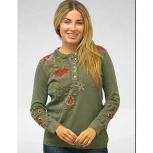 #2123 Caite NWT Isolde Cardamon Green Long Sleeve Embroidered Top Size Small